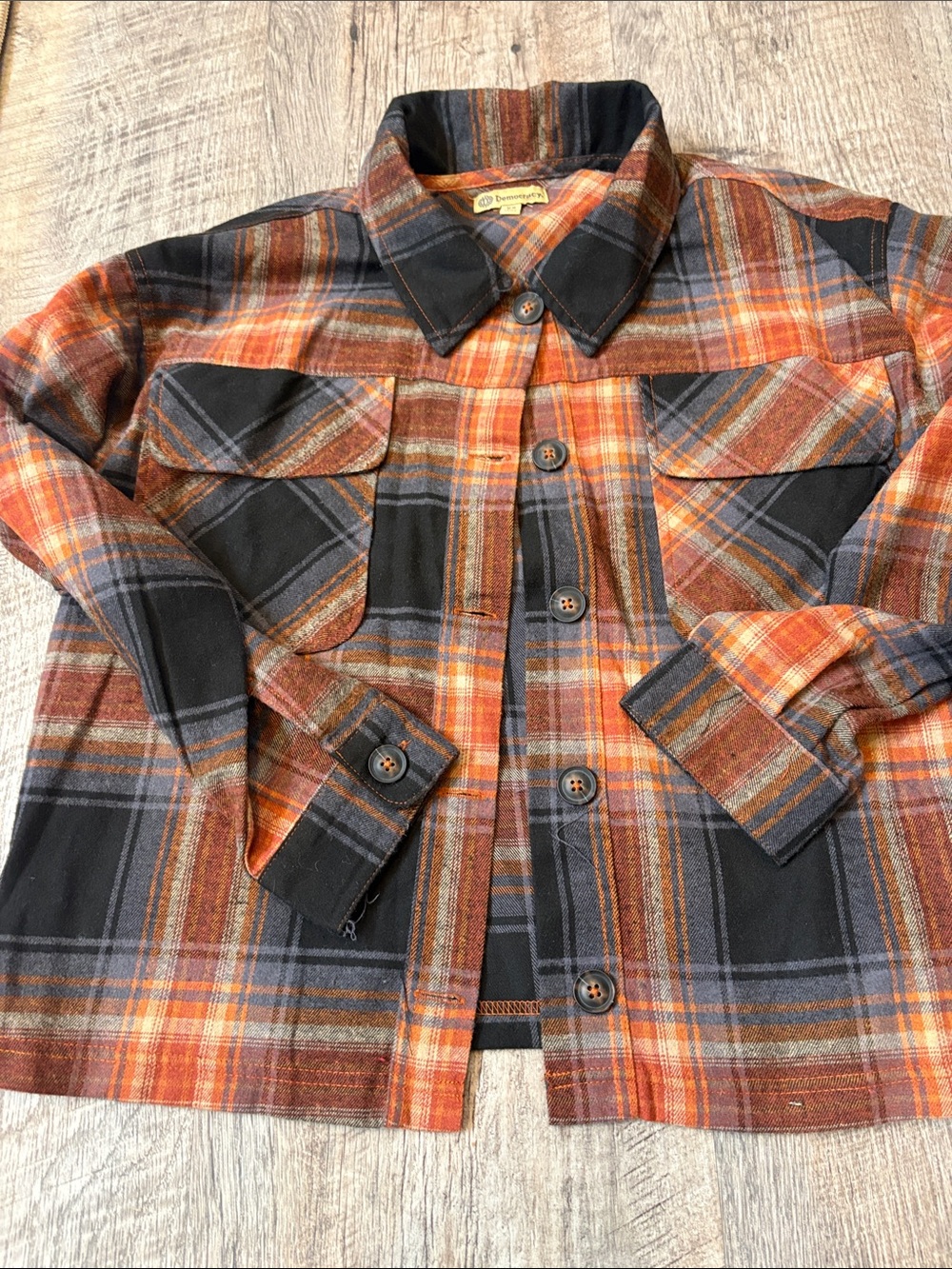 Democracy Women’s Orange Plaid Button-Up Jacket/Shirt